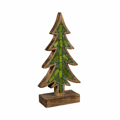 Shades of Emerald Table Décor Tree with Embellishments Wood, 12.25"H | Plow & Hearth