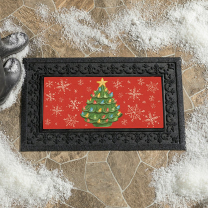 Christmas tree Flocked Coir Sassafras Switch Mat, 22"x10" | Plow & Hearth