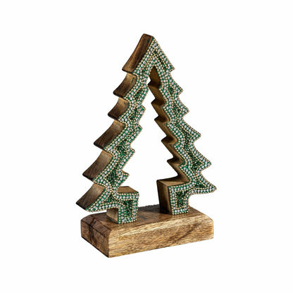 Shades of Emerald Table Décor Nested Tree with Beading Wood, 8"H | Plow & Hearth