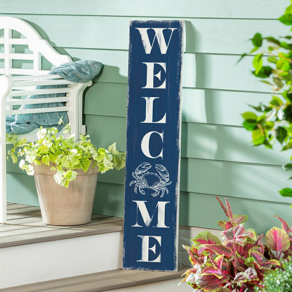 Coastal Porch Leaner Welcome Crab 46" H | Plow & Hearth