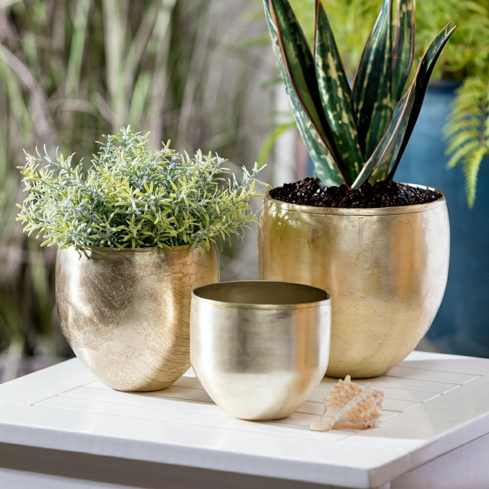 Glazed Metal Planter, Silver, Nested Set of 3 | Plow & Hearth