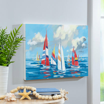 Blue Coastal Sailboats Indoor Wall Décor, Wood, 24"x16" | Plow & Hearth