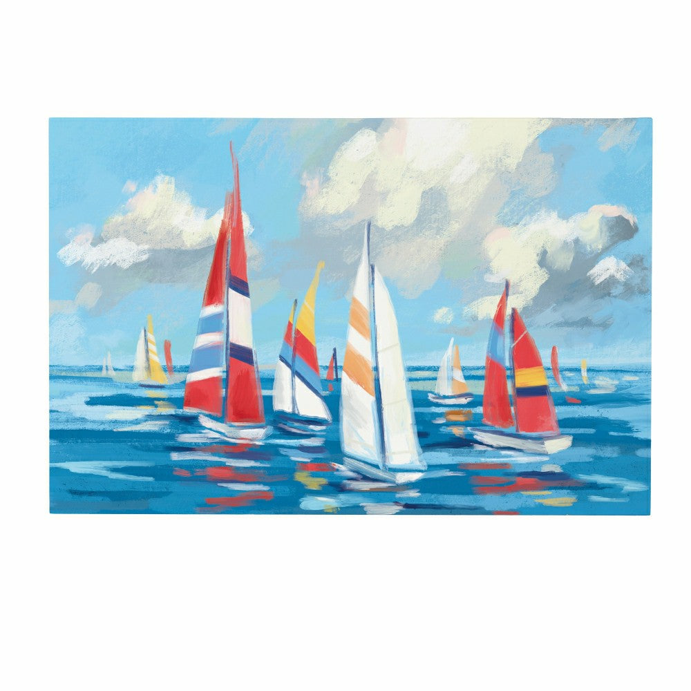 Blue Coastal Sailboats Indoor Wall Décor, Wood, 24"x16" | Plow & Hearth