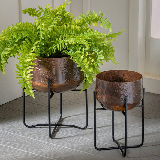 Petal & Plow Planter, Embossed Metal Sunflower with Stand, Set of 2 | Plow & Hearth
