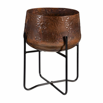 Petal & Plow Planter, Embossed Metal Sunflower with Stand, Set of 2 | Plow & Hearth