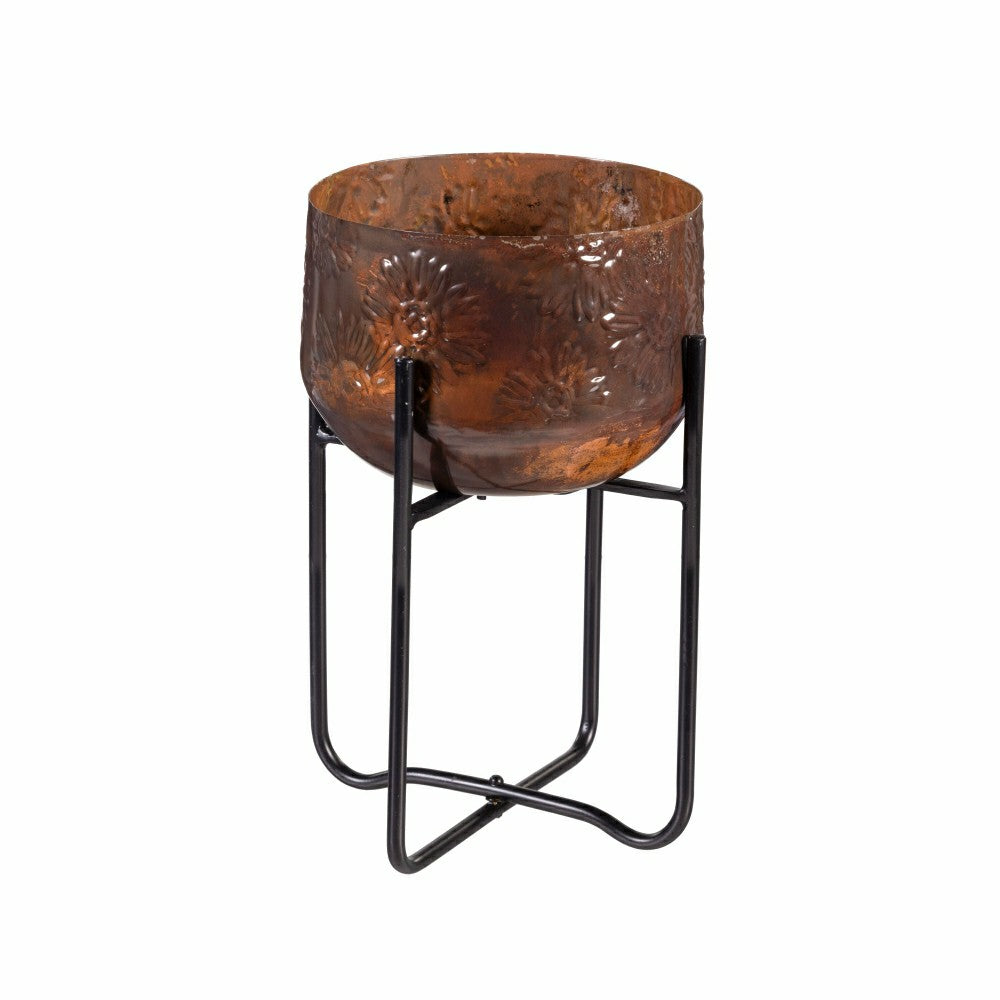 Petal & Plow Planter, Embossed Metal Sunflower with Stand, Set of 2 | Plow & Hearth