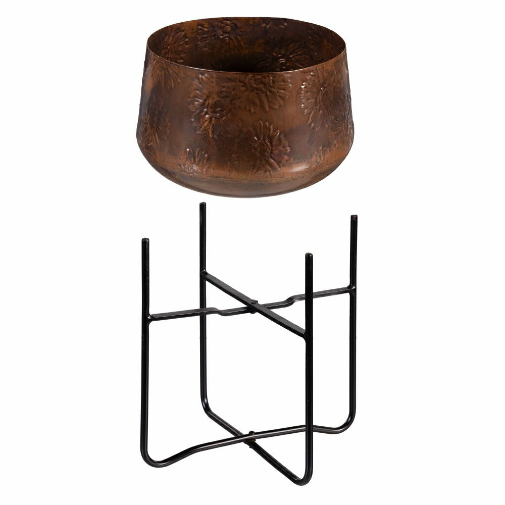 Petal & Plow Planter, Embossed Metal Sunflower with Stand, Set of 2 | Plow & Hearth