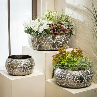Petal & Plow Planters, Metal, Embossed Round Bowl, Nested Set of 3 | Plow & Hearth