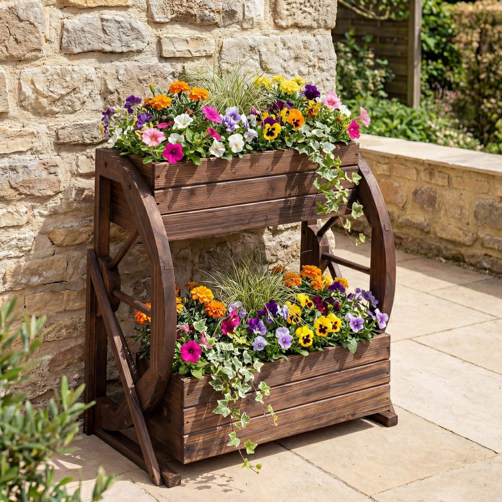 Rustic Wood Wagon Planter | Plow & Hearth