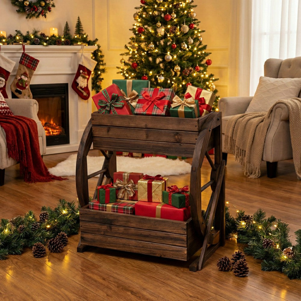 Rustic Wood Wagon Planter | Plow & Hearth