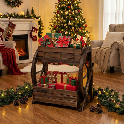 Rustic Wood Wagon Planter | Plow & Hearth