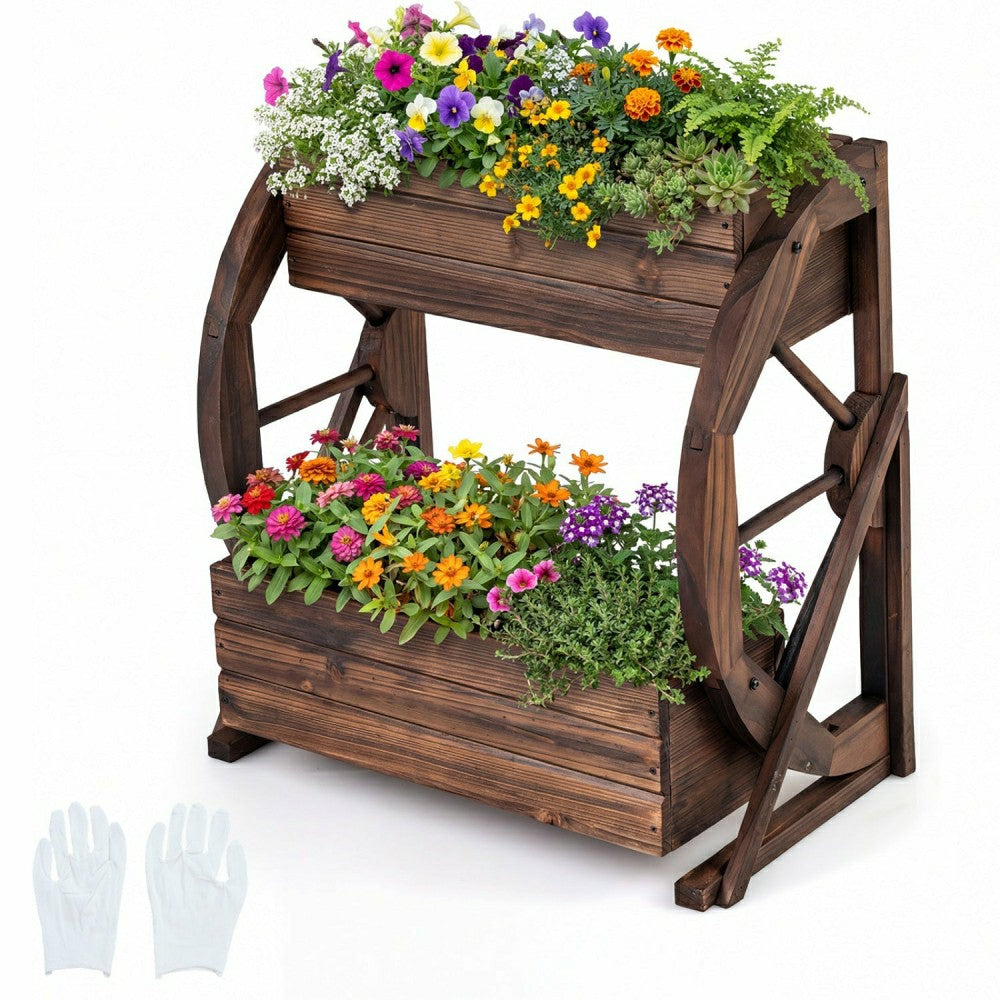Rustic Wood Wagon Planter | Plow & Hearth