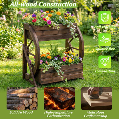 Rustic Wood Wagon Planter | Plow & Hearth