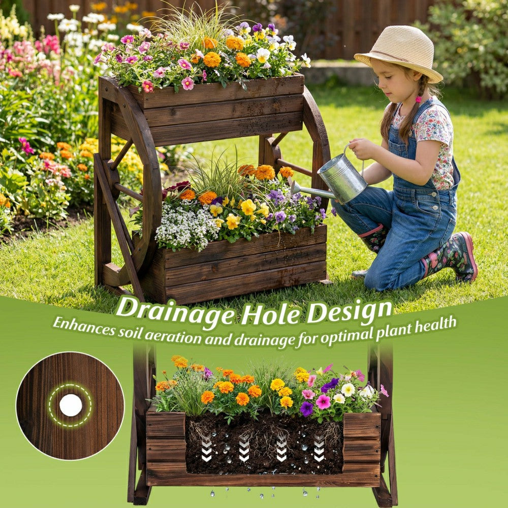 Rustic Wood Wagon Planter | Plow & Hearth