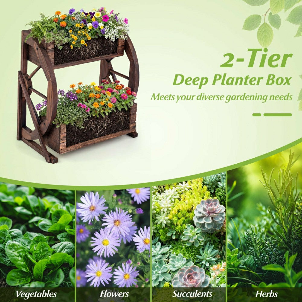 Rustic Wood Wagon Planter | Plow & Hearth
