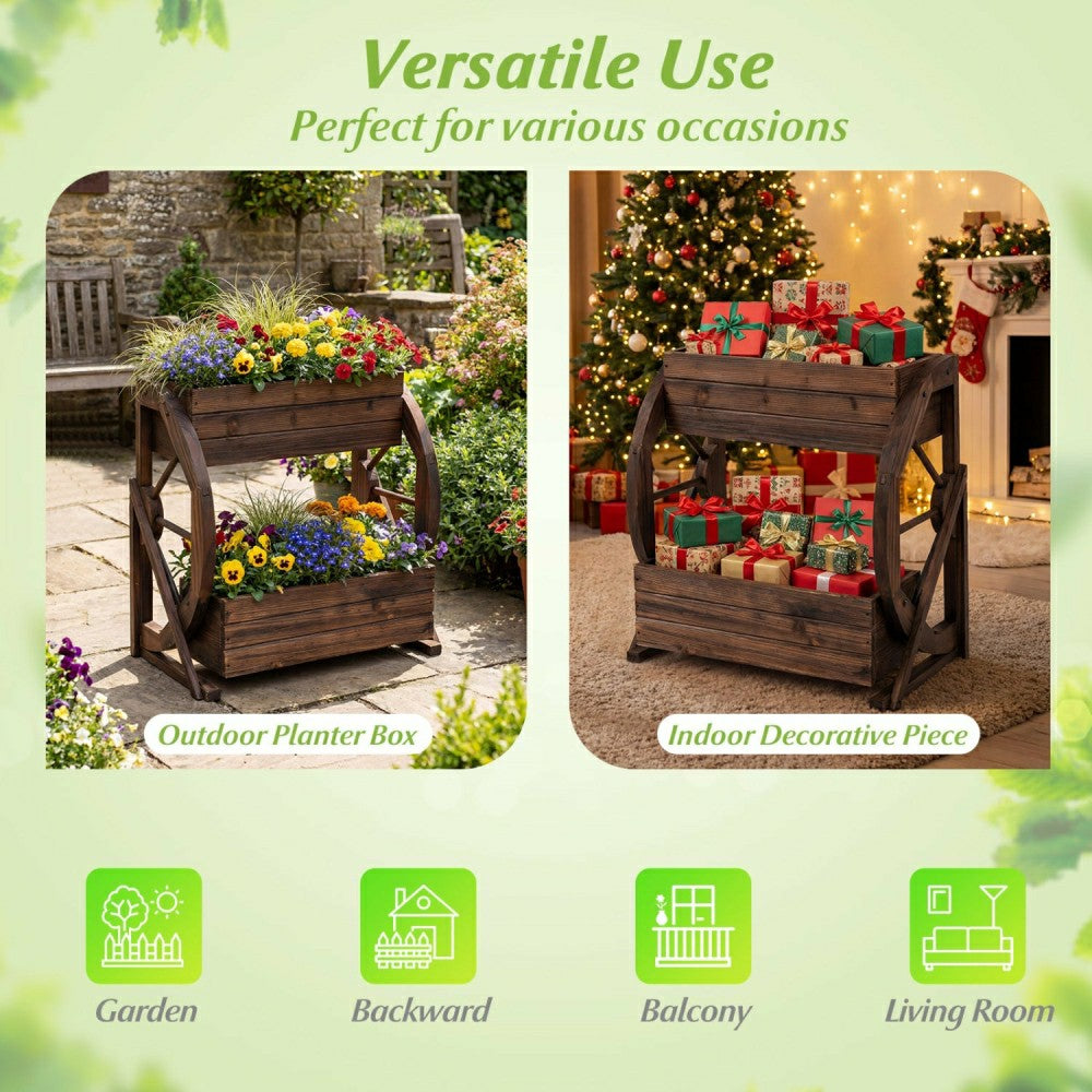 Rustic Wood Wagon Planter | Plow & Hearth