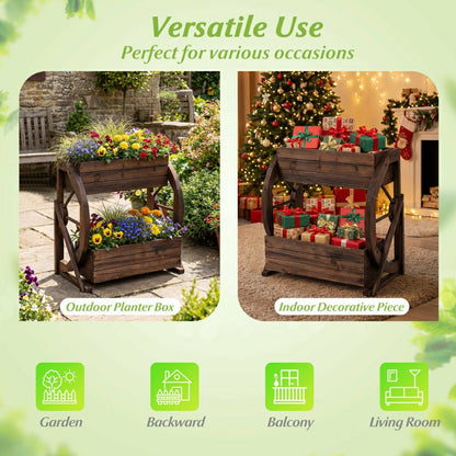 Rustic Wood Wagon Planter | Plow & Hearth