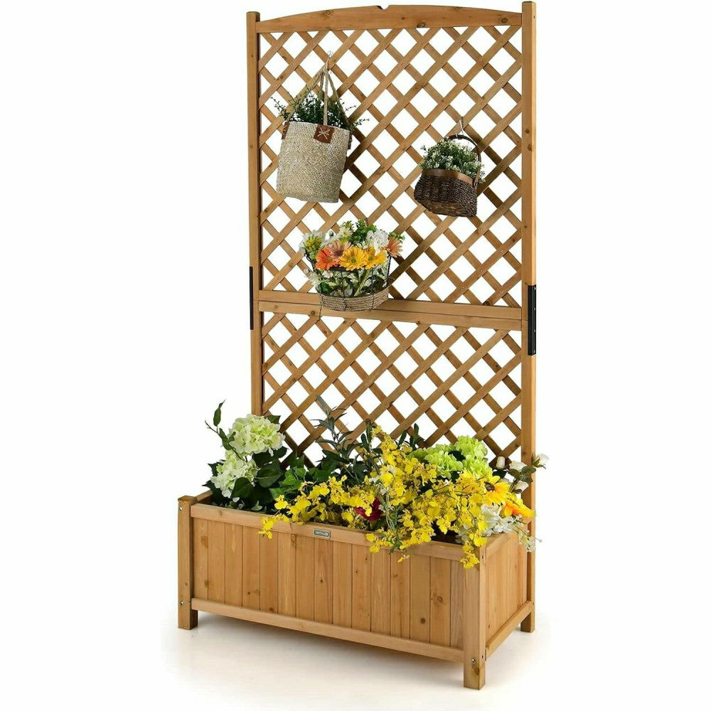 Outdoor Wood Raised Garden Bed With Trellis | Plow & Hearth