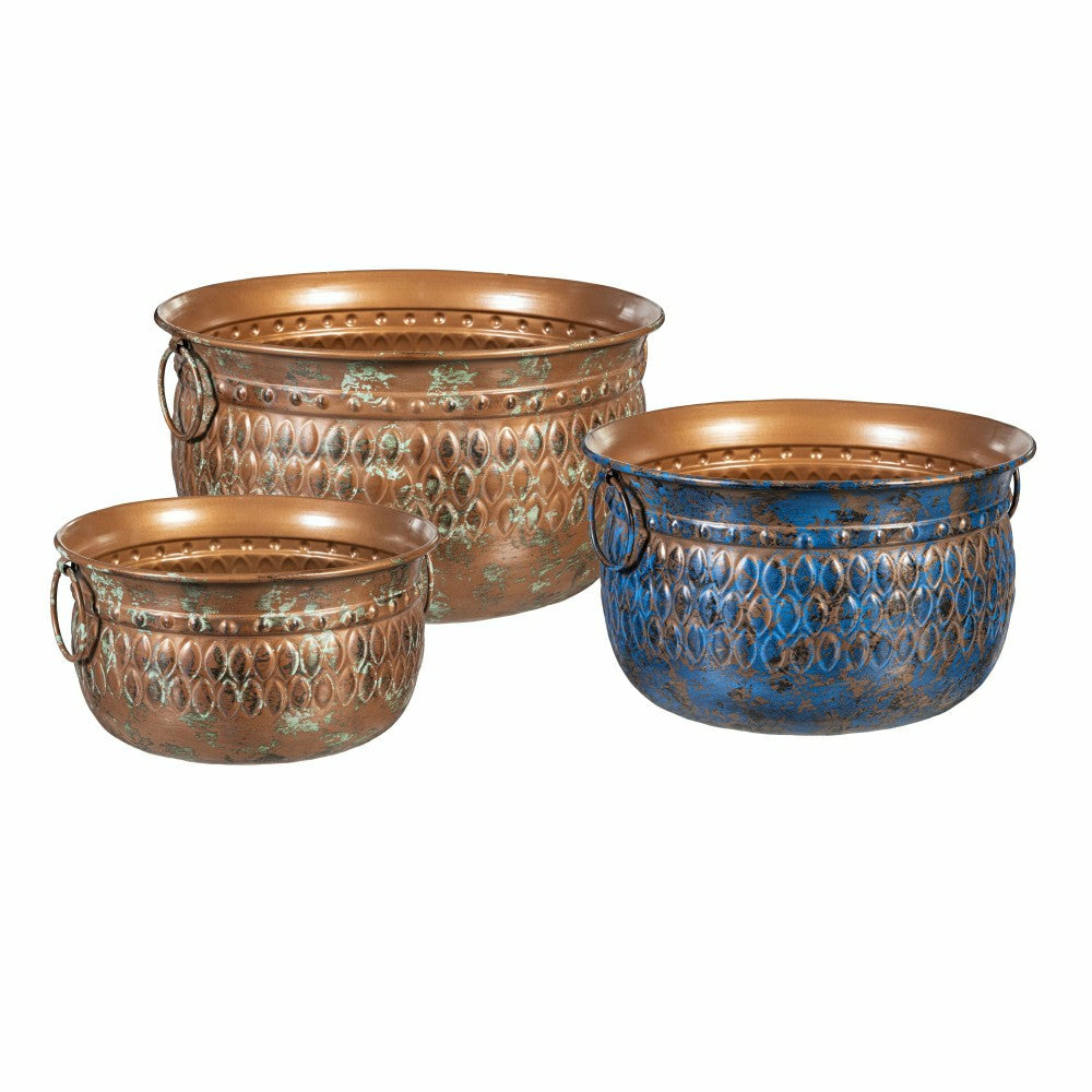 What She Shed Embossed Planter with Handles, Metal, Set of 3 | Plow & Hearth