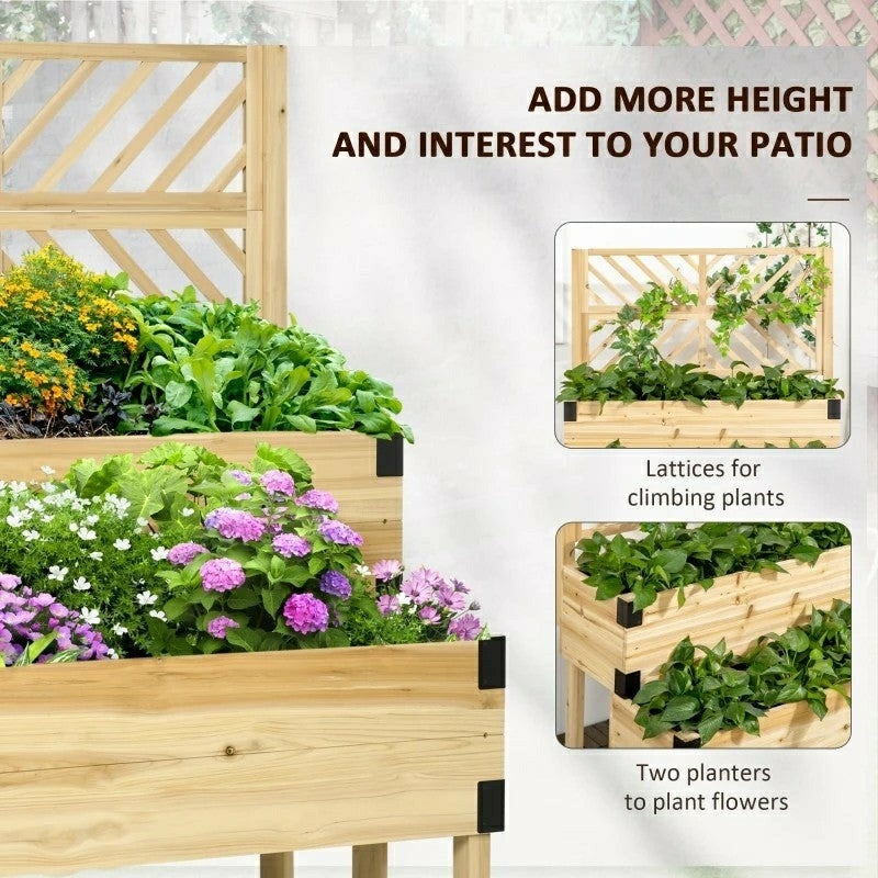 2 Tier Natural Wood Raised Planter Box with Trellis | Plow & Hearth