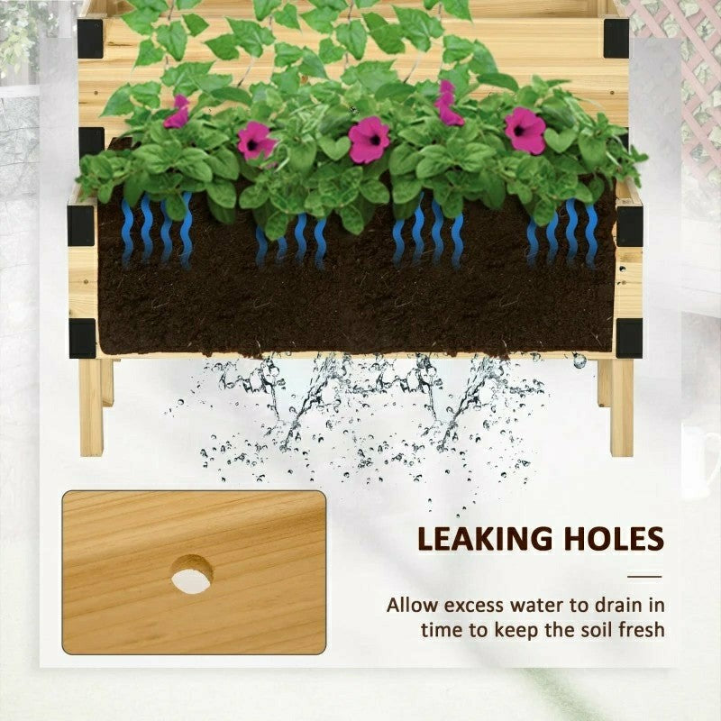 2 Tier Natural Wood Raised Planter Box with Trellis | Plow & Hearth