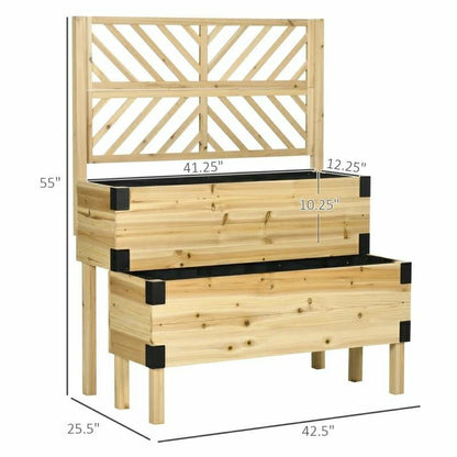 2 Tier Natural Wood Raised Planter Box with Trellis | Plow & Hearth