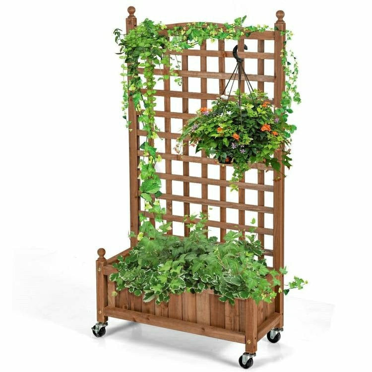 Solid Wood Raised Garden Bed with Trellis | Plow & Hearth
