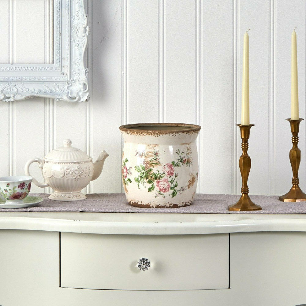8” Tuscan Ceramic Floral Print Planter | Plow & Hearth