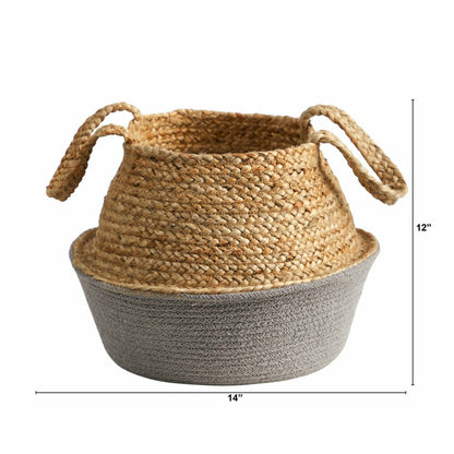 14” Boho Chic Handmade Cotton & Jute Gray Woven Planter | Plow & Hearth
