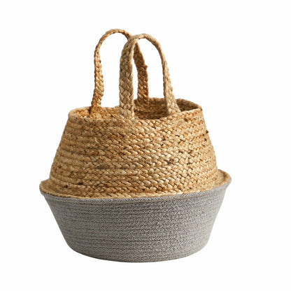 14” Boho Chic Handmade Cotton & Jute Gray Woven Planter | Plow & Hearth
