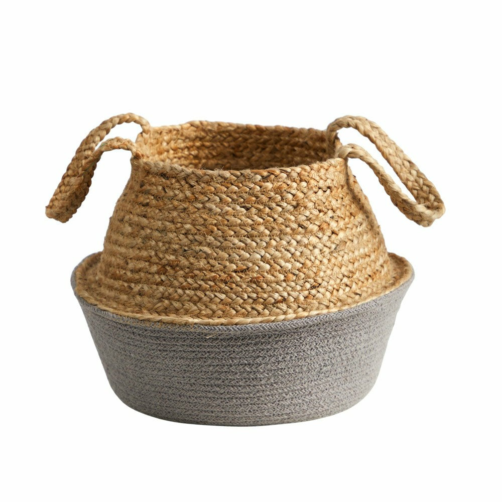 14” Boho Chic Handmade Cotton & Jute Gray Woven Planter | Plow & Hearth