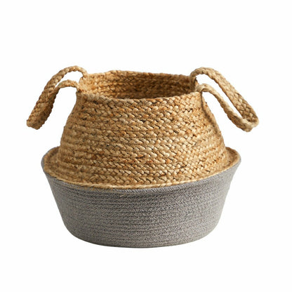 14” Boho Chic Handmade Cotton & Jute Gray Woven Planter | Plow & Hearth