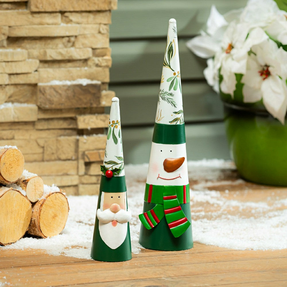Santa and Snowman Metal Garden Statue, 18.7" H, Set of 2 | Plow & Hearth