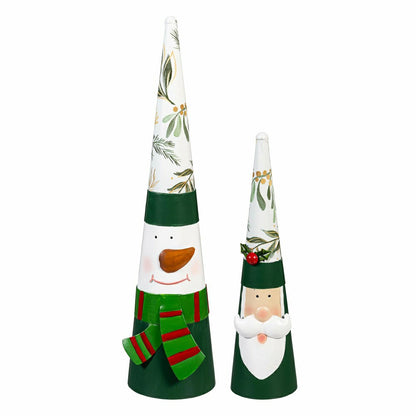 Santa and Snowman Metal Garden Statue, 18.7" H, Set of 2 | Plow & Hearth