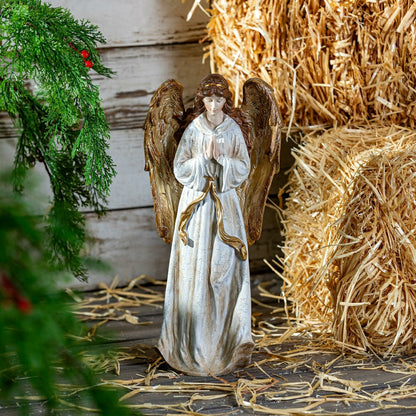 Gilded Angel Nativity Resin Garden Statue, 18" H | Plow & Hearth