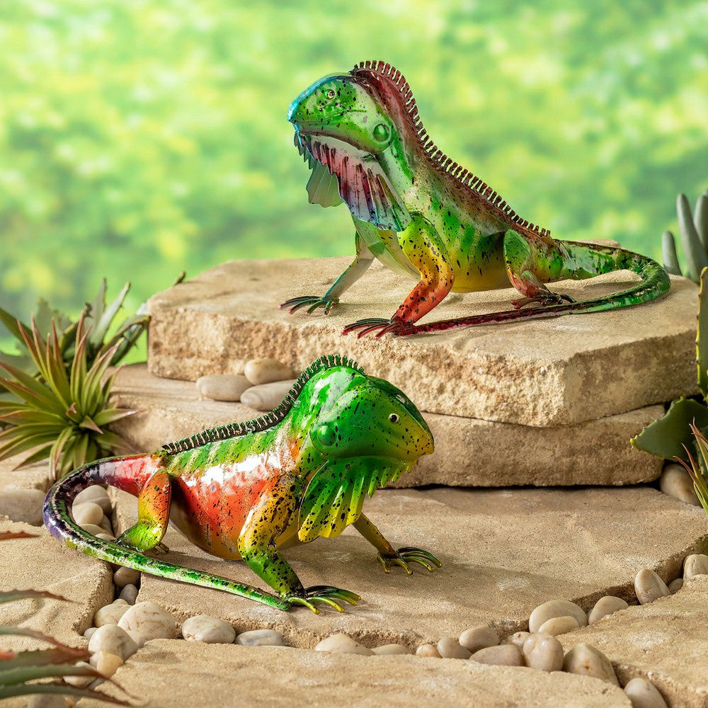 Set of 2 Metal Iguana Statues | Plow & Hearth