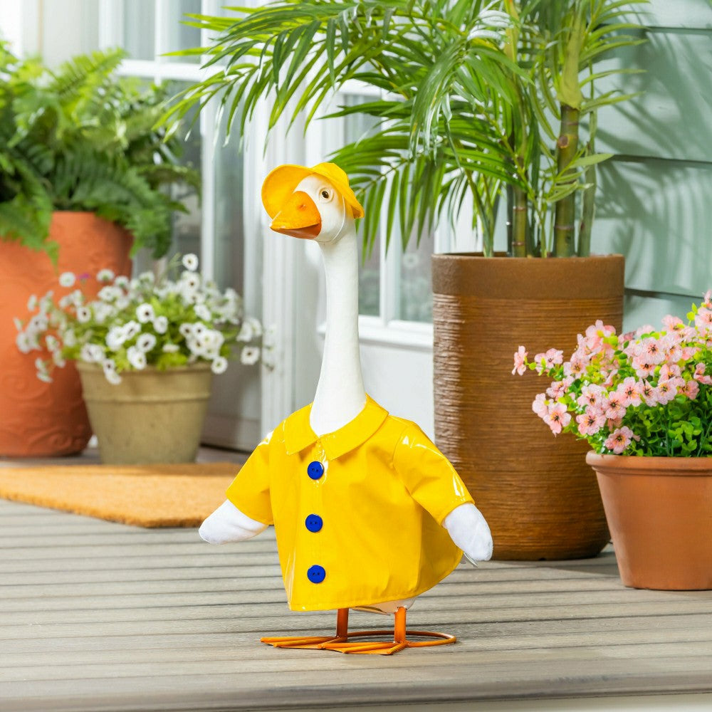 Metal Goose Statuary with Rain Coat | Plow & Hearth