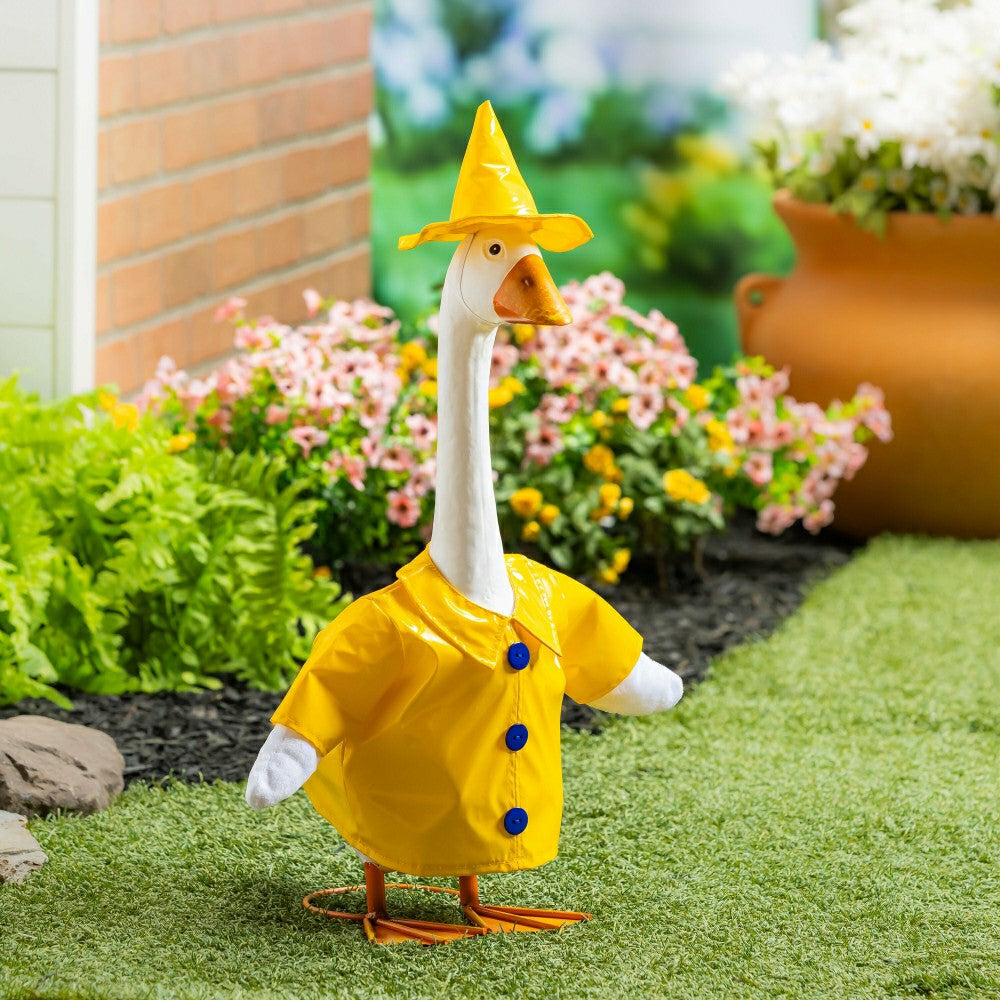 Metal Goose Statuary with Rain Coat | Plow & Hearth