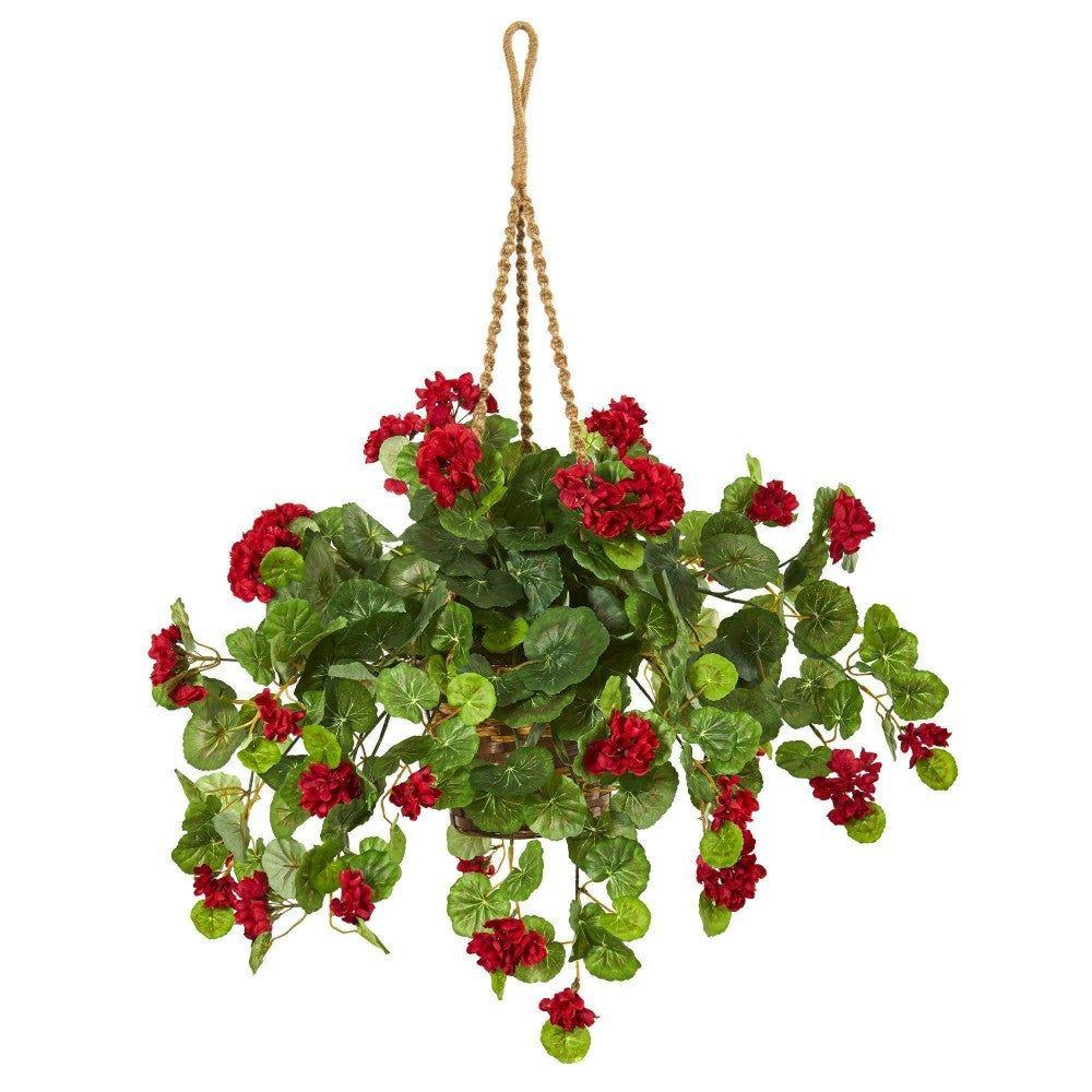 27” Geranium Artificial Plant in Hanging Basket | Plow & Hearth