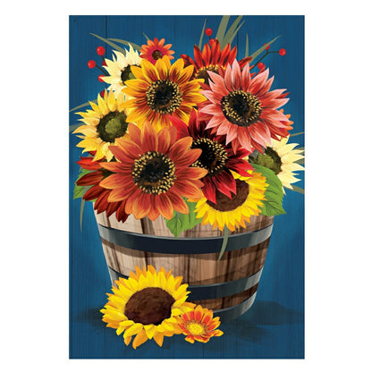 Barrel Of Blooms & Pumpkins Burlap House Flag | Plow & Hearth