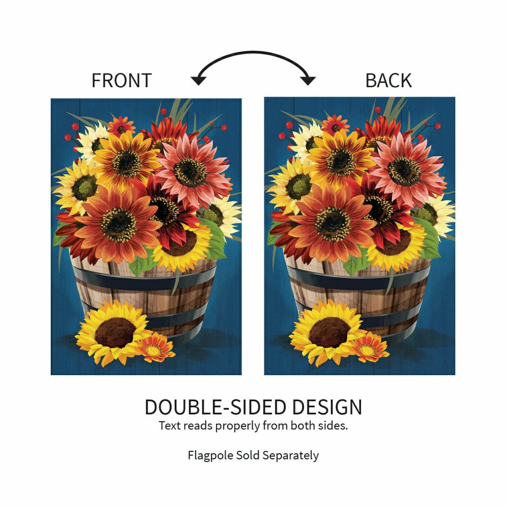 Barrel Of Blooms & Pumpkins Burlap House Flag | Plow & Hearth