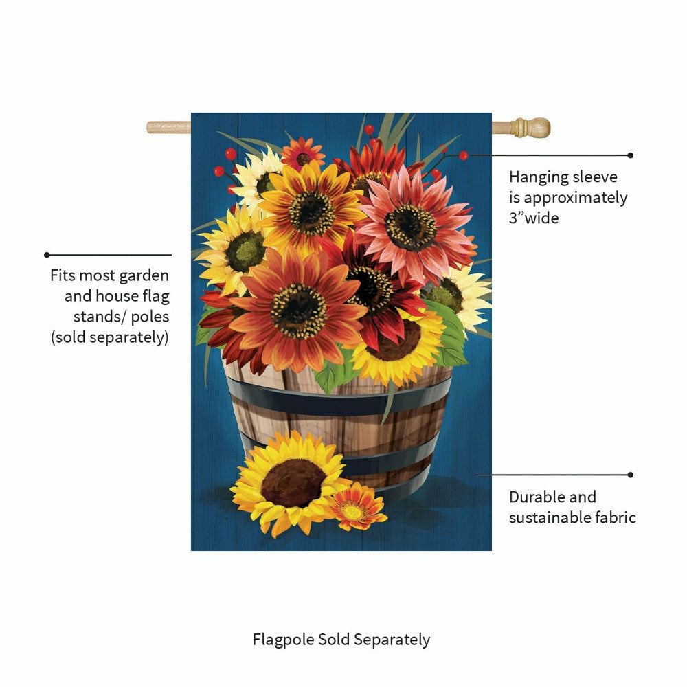 Barrel Of Blooms & Pumpkins Burlap House Flag | Plow & Hearth