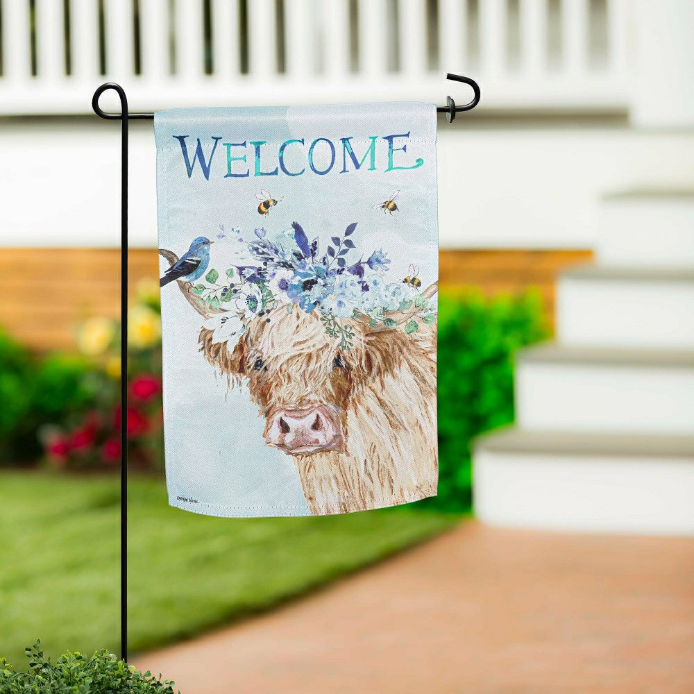 Hillside Pasture Floral Cow Suede Garden Flag | Plow & Hearth