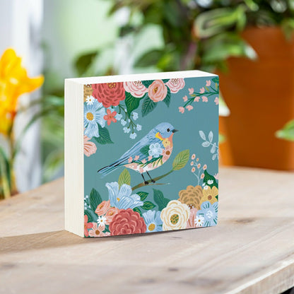 What She Shed Blue Bird Sign Wood Block, 6"x6" | Plow & Hearth