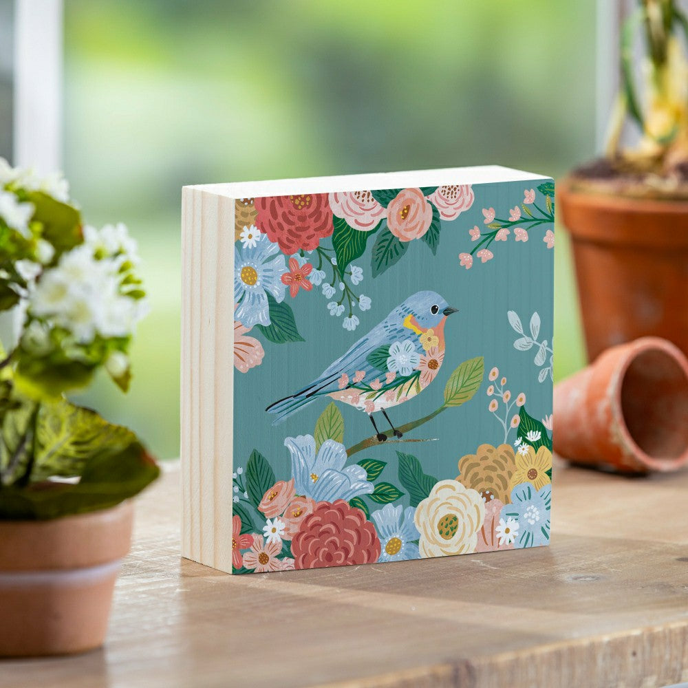 What She Shed Blue Bird Sign Wood Block, 6"x6" | Plow & Hearth