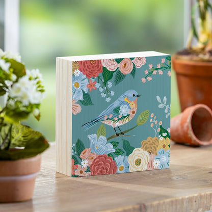 What She Shed Blue Bird Sign Wood Block, 6"x6" | Plow & Hearth