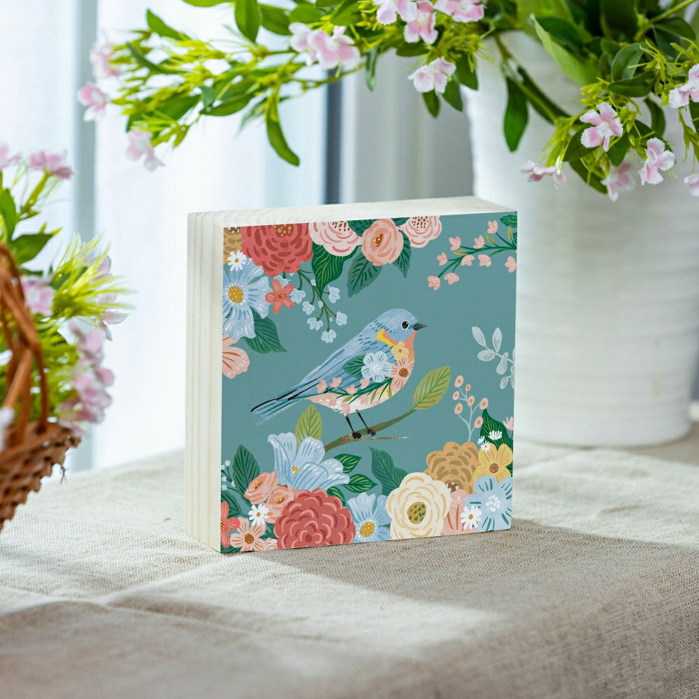 What She Shed Blue Bird Sign Wood Block, 6"x6" | Plow & Hearth