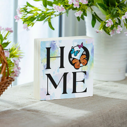 Pollinator Garden Sign Wood Block "Home" Butterfly, 6"x6" | Plow & Hearth
