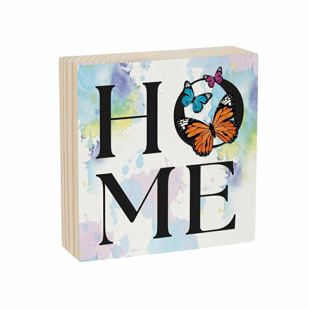 Pollinator Garden Sign Wood Block "Home" Butterfly, 6"x6" | Plow & Hearth