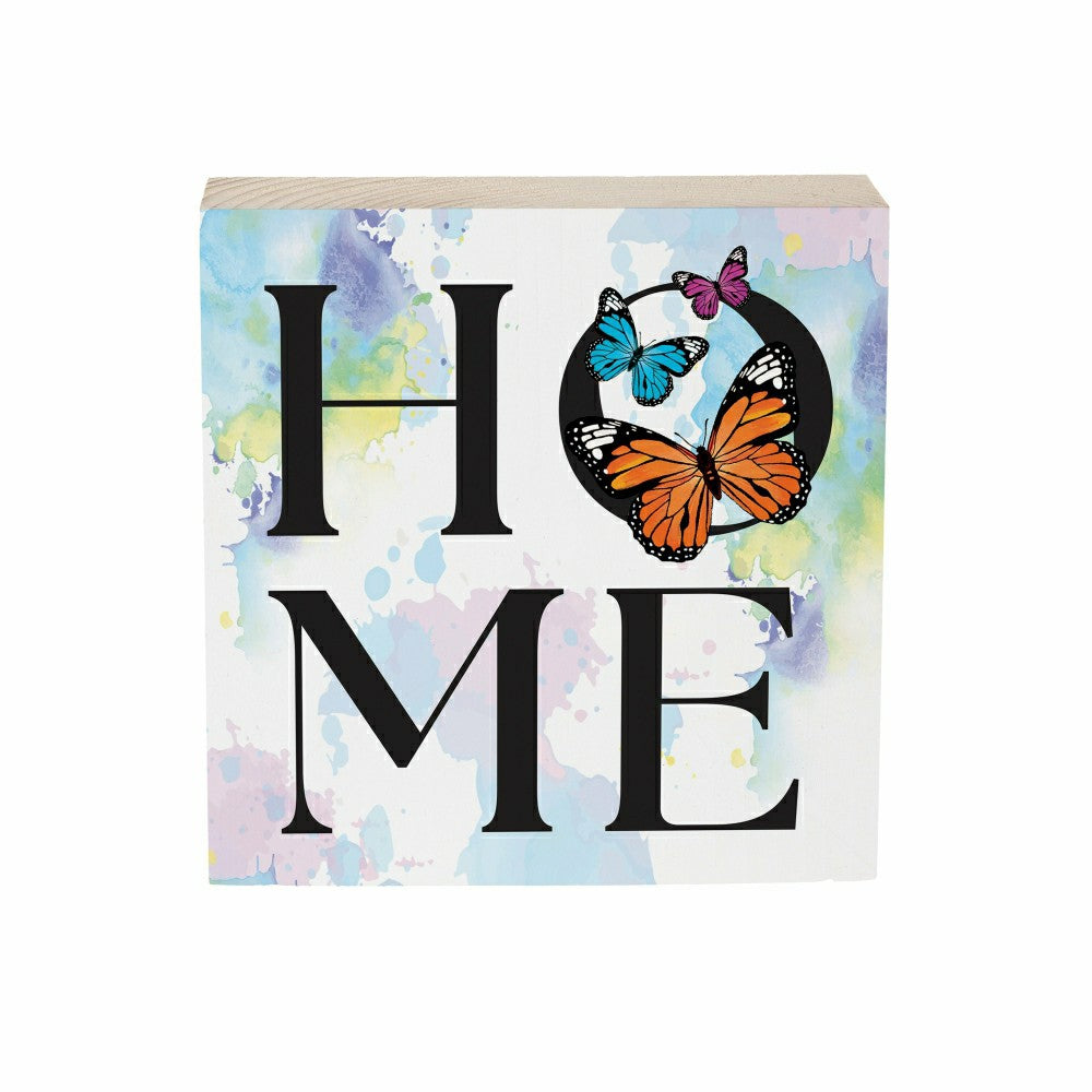 Pollinator Garden Sign Wood Block "Home" Butterfly, 6"x6" | Plow & Hearth